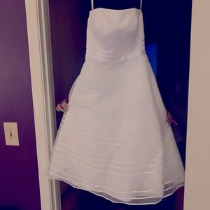 David’s bridal strapless tea length wedding dress